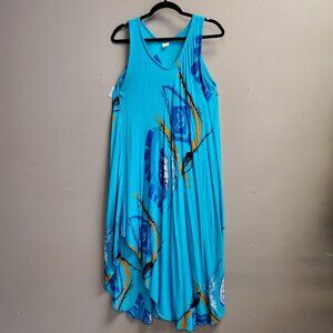Savira Collection Sundress Women Size M Aqua Blue Asymmetric Flowy Gauzy Comfort